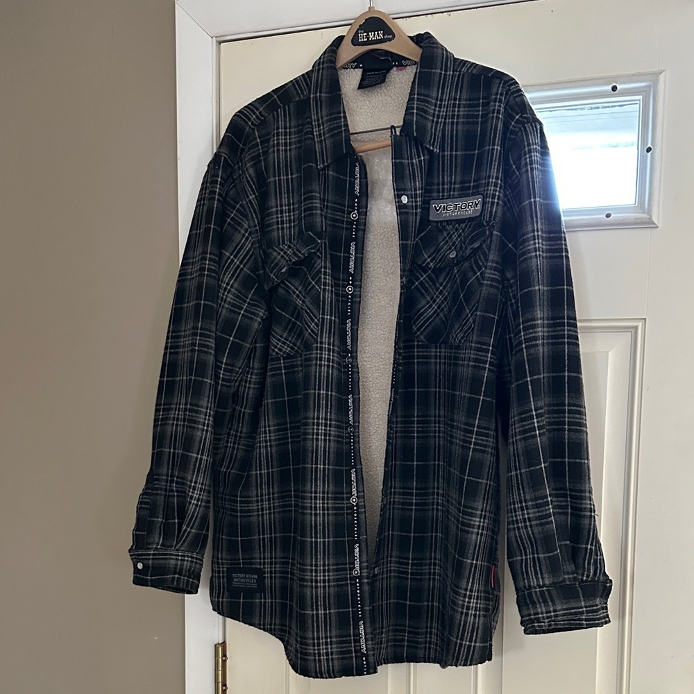 Victory Motorcycle Sherpa Black Plaid Button-Up Shirt